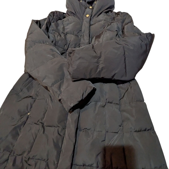 Cole Haan Coat Signature Hooded Taffeta Down Coat Cinched Waist Neutral Preppy - Picture 6 of 10